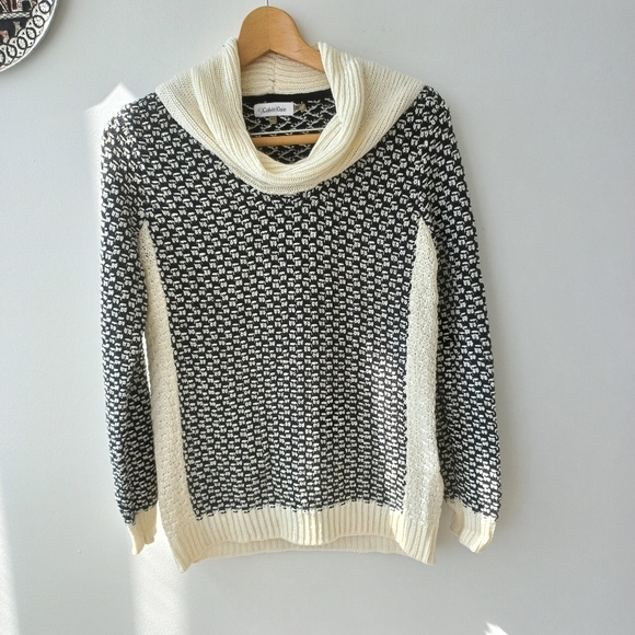 Calvin Klein Women's Black/Cream Cowl Neck Sweater Size M US - Picture 3 of 13